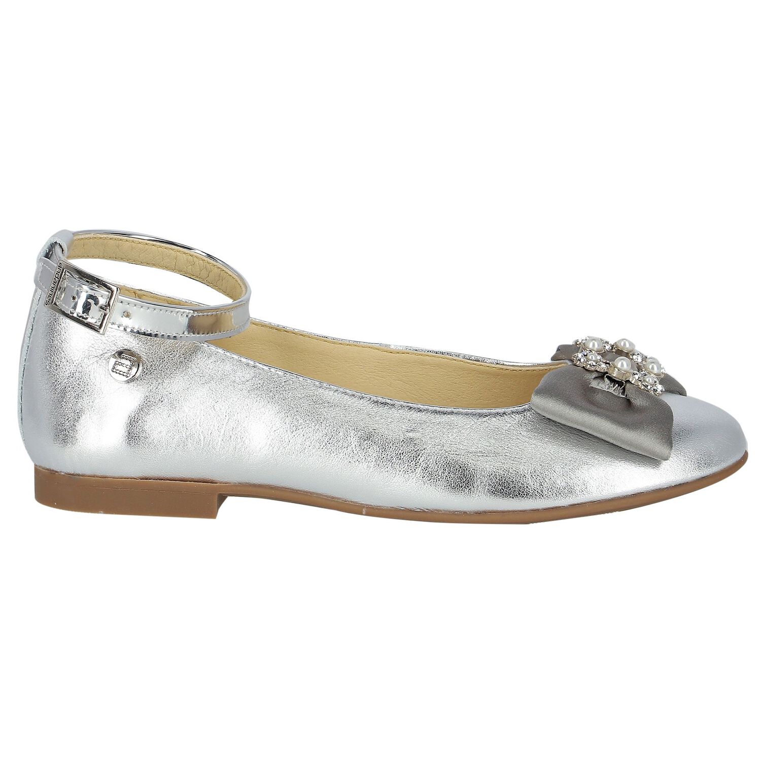 Girls Silver Ballerina Bow Shoes, 1, hi-res image number null