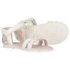 Younger Girls White Leather Sandals, 1, hi-res