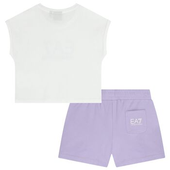 Girls White & Purple Logo Shorts Set