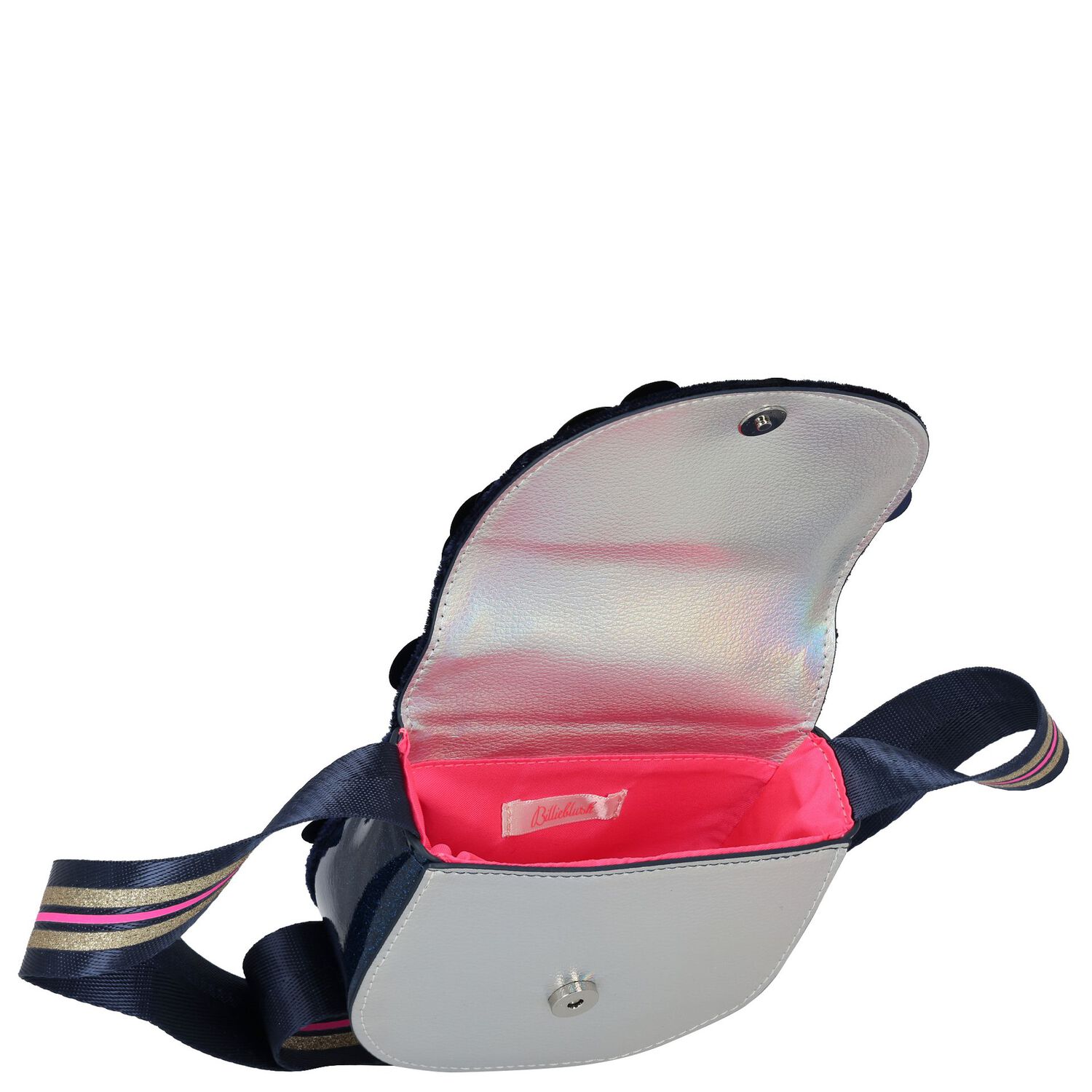 حقيبة يد للبنات مطرزة  بالشعار باللون الكحلي, 1, hi-res