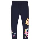 Girls Navy Blue Flower Leggings, 1, hi-res