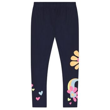 Girls Navy Blue Flower Leggings