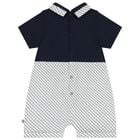 Baby Boys Navy Blue & White Logo Romper, 1, hi-res
