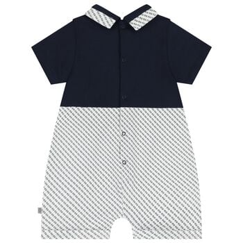 Baby Boys Navy Blue & White Logo Romper