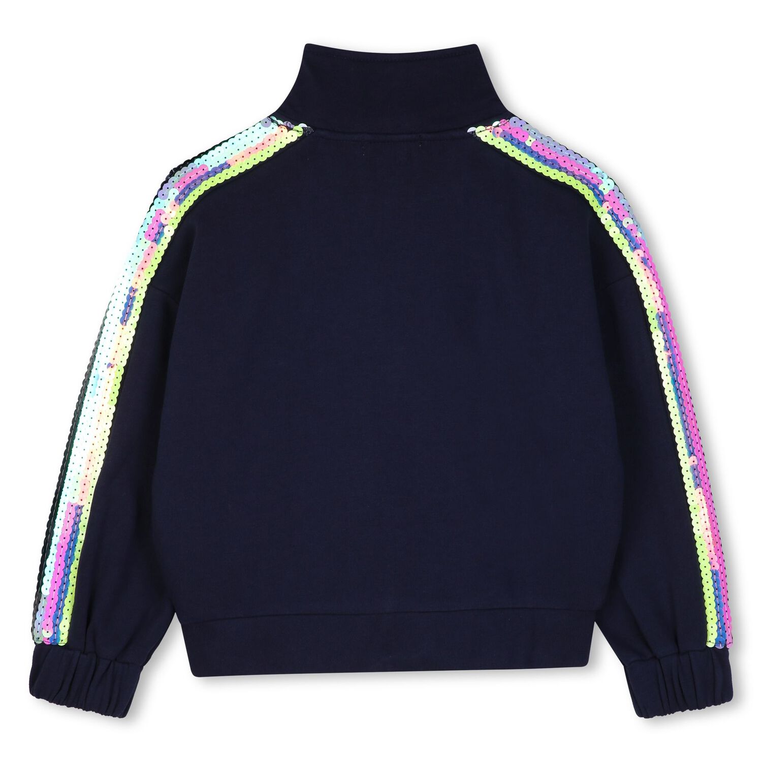 Girls Navy Blue Sequin Zip Up Top, 1, hi-res