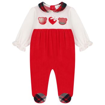 Baby Girls Ivory & Red Tartan Babygrow