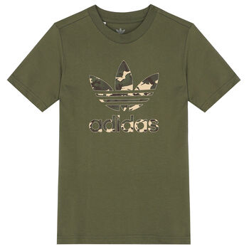 Boys Khaki Green Trefoil Logo T-Shirt