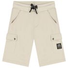 Boys Beige Logo Shorts, 2, hi-res