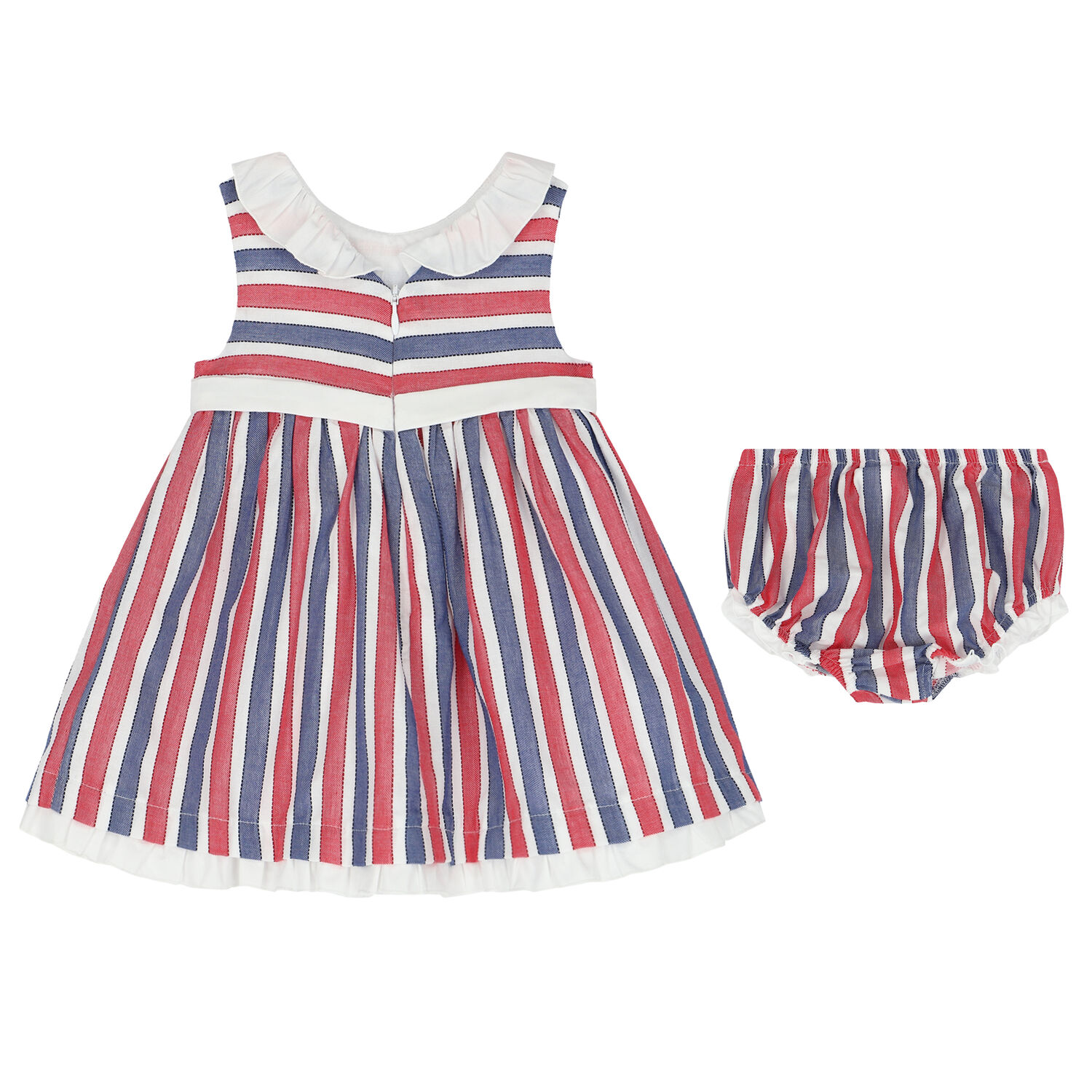 Baby Girls Red & Navy Striped Dress Set, 1, hi-res image number null