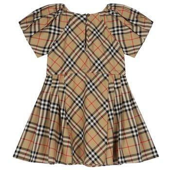 Girls Beige Check Dress
