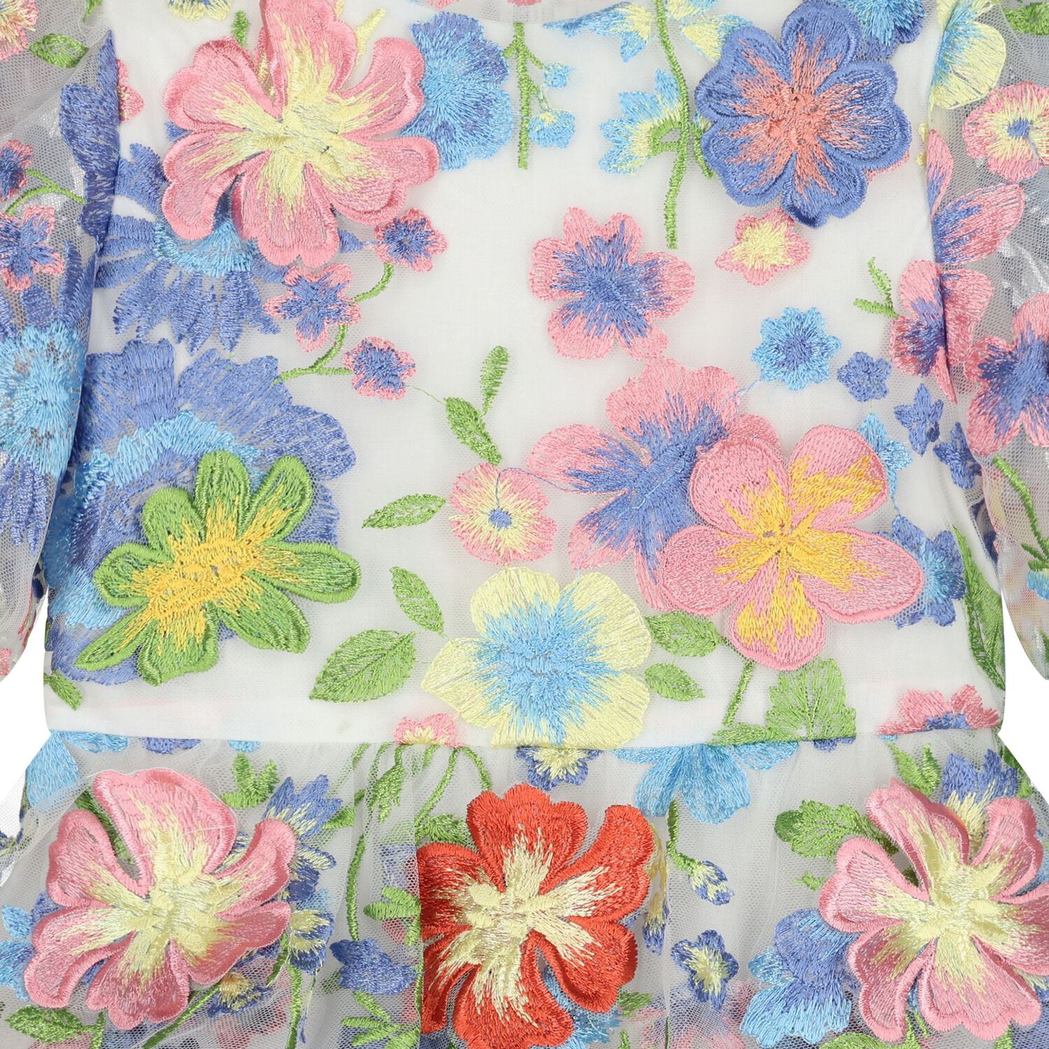 Girls Pink & Blue Embroidered Floral Dress, 1, hi-res