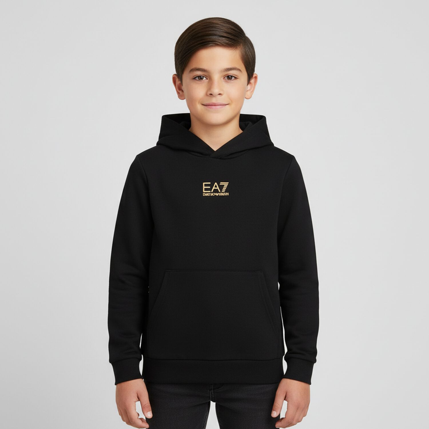 Boys Black Logo Hooded Top, 2, hi-res