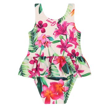 Younger Girls Pink & Beige Logo Swimsuit