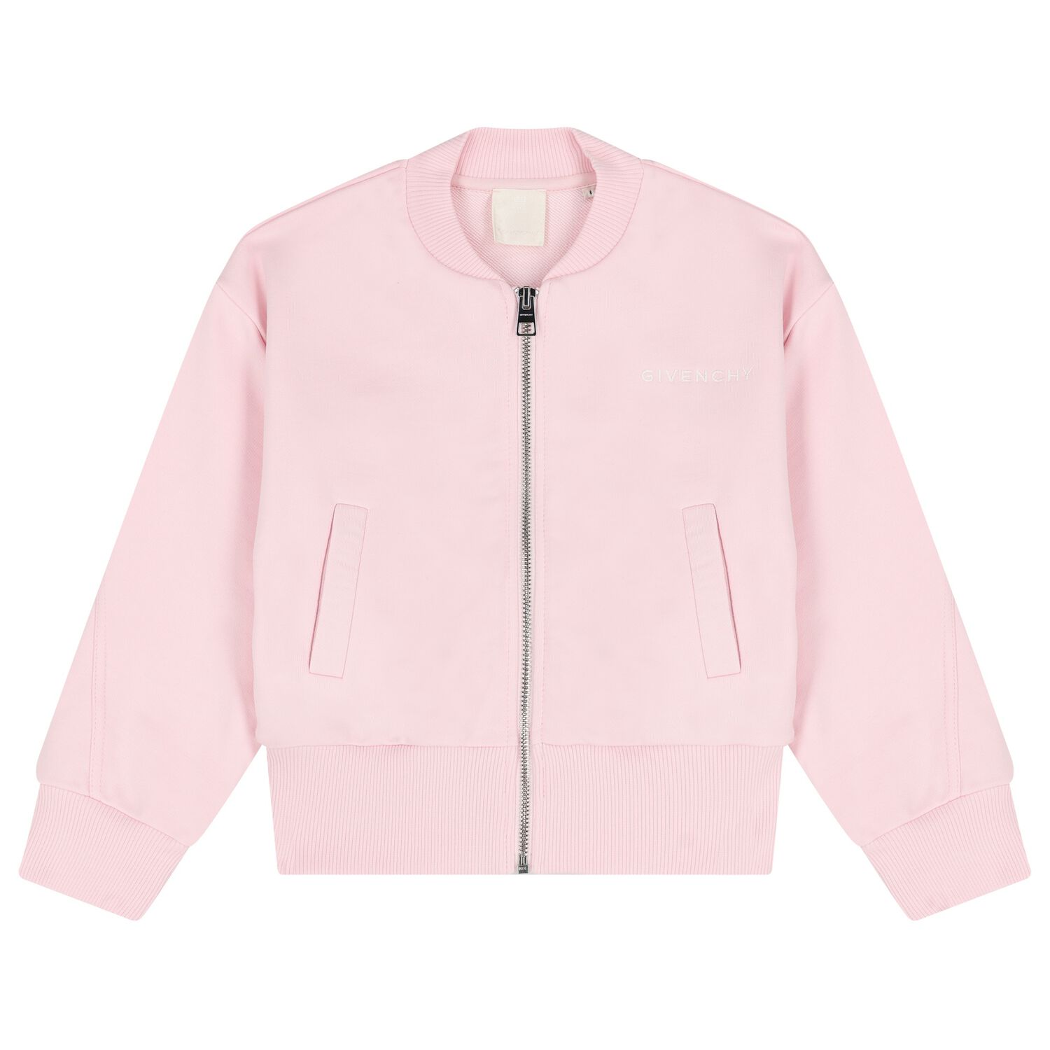 Girls Pink Embroidered Logo Zip Up Top, 1, hi-res