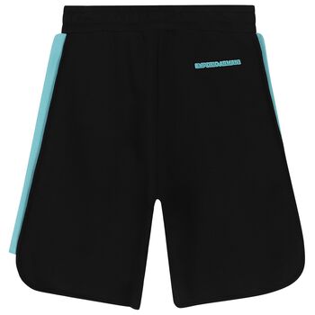Boys Black & Aqua Logo Shorts