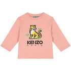 Girls Pink Tiger Logo Long Sleeve Top, 2, hi-res