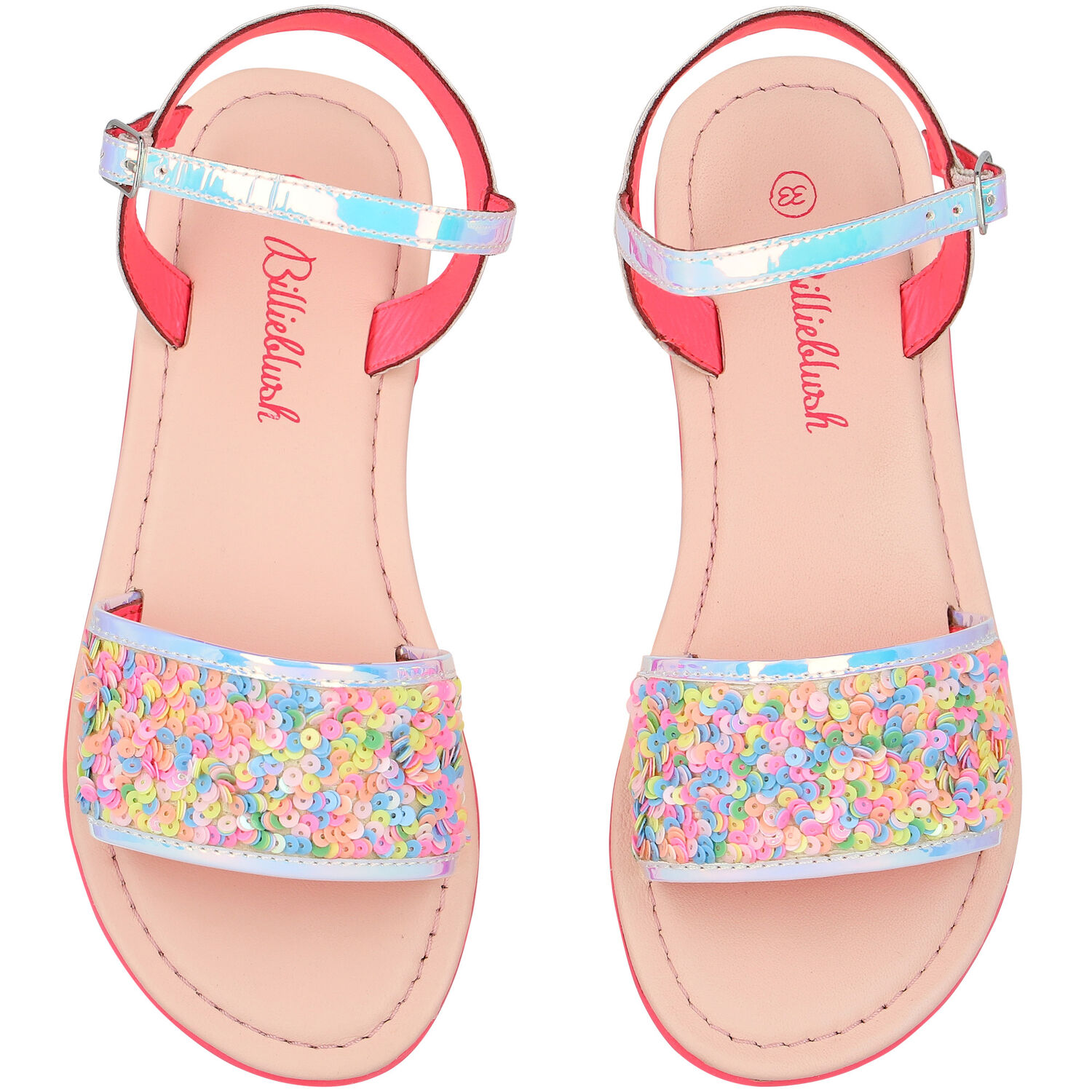 Girls Iridescent Silver Sequin Sandals, 1, hi-res