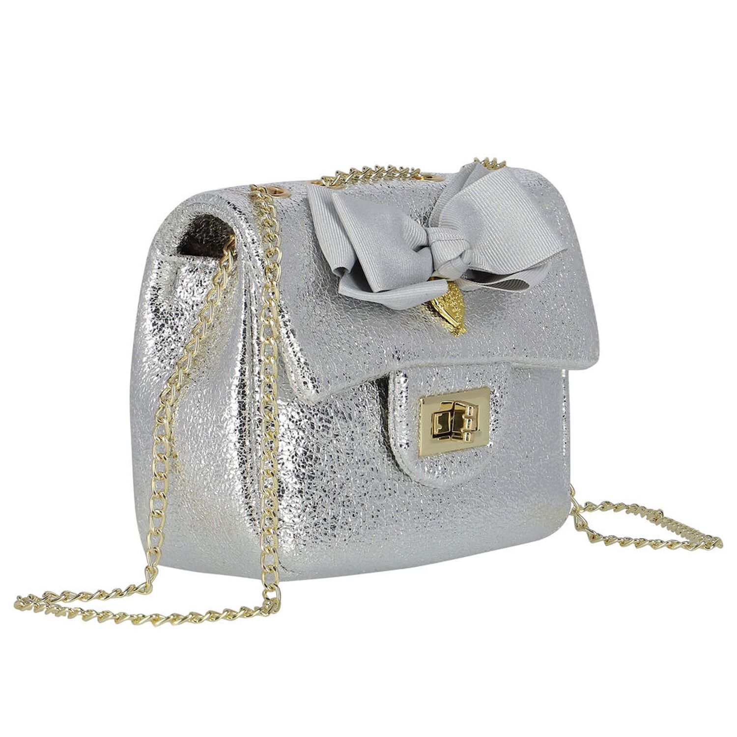 Girls Silver Bow Handbag, 1, hi-res image number null