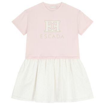 Girls Pink & White Logo Dress