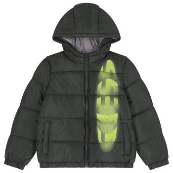 Boys Green Logo Padded Puffer Jacket