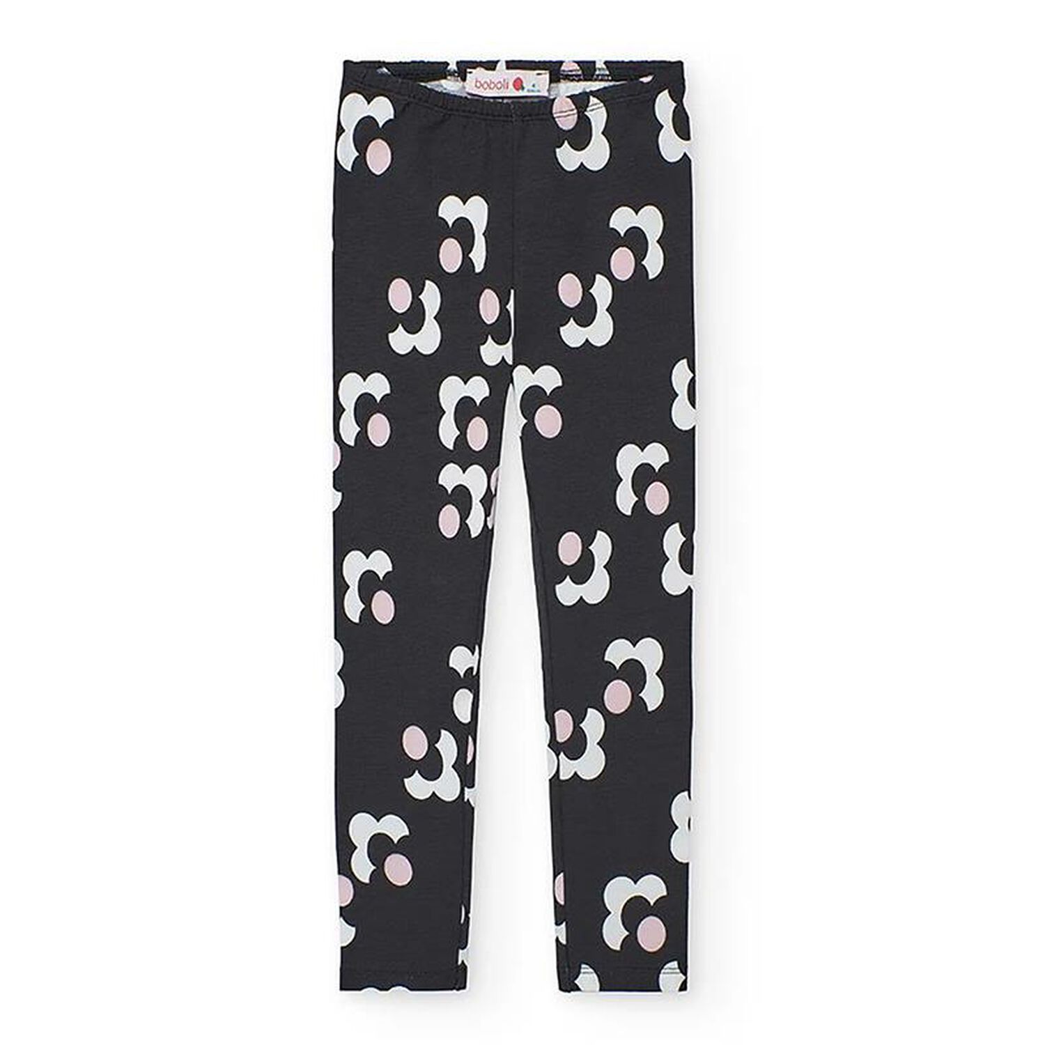 Girls Black Floral Leggings, 1, hi-res