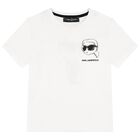 Boys Mini Me White Ikonik Karl Logo T-Shirt, 2, hi-res