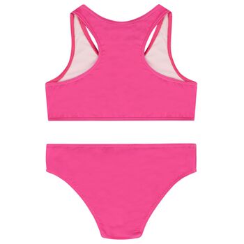 Girls Pink Teddy Bear Logo Bikini