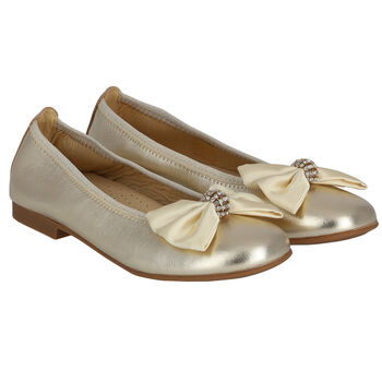 Girls Gold Embellished Bow Ballerina Shoes