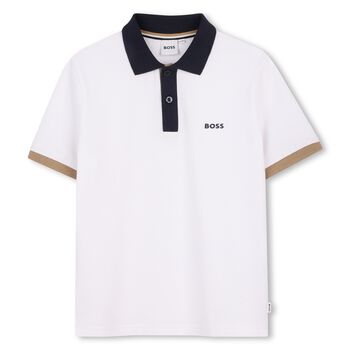 Boys White Logo Polo Shirt