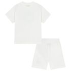 Boys White Logo Shorts Set, 1, hi-res