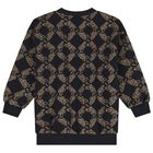 Girls Black & Gold Logo Oversized Sweatshirt, 1, hi-res