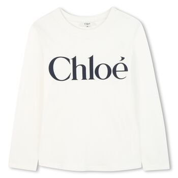 Girls White Logo Long Sleeve Top