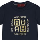 Younger Boys Navy Blue & Gold Logo T-Shirt, 2, hi-res