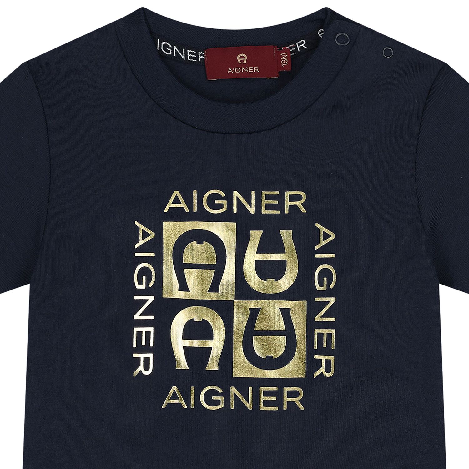 Younger Boys Navy Blue & Gold Logo T-Shirt, 2, hi-res image number null