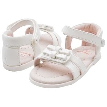 Younger Girls White Leather Sandals