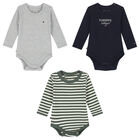 Baby Boys Navy, Grey & Green Logo Bodsuits (3-Pack), 2, hi-res