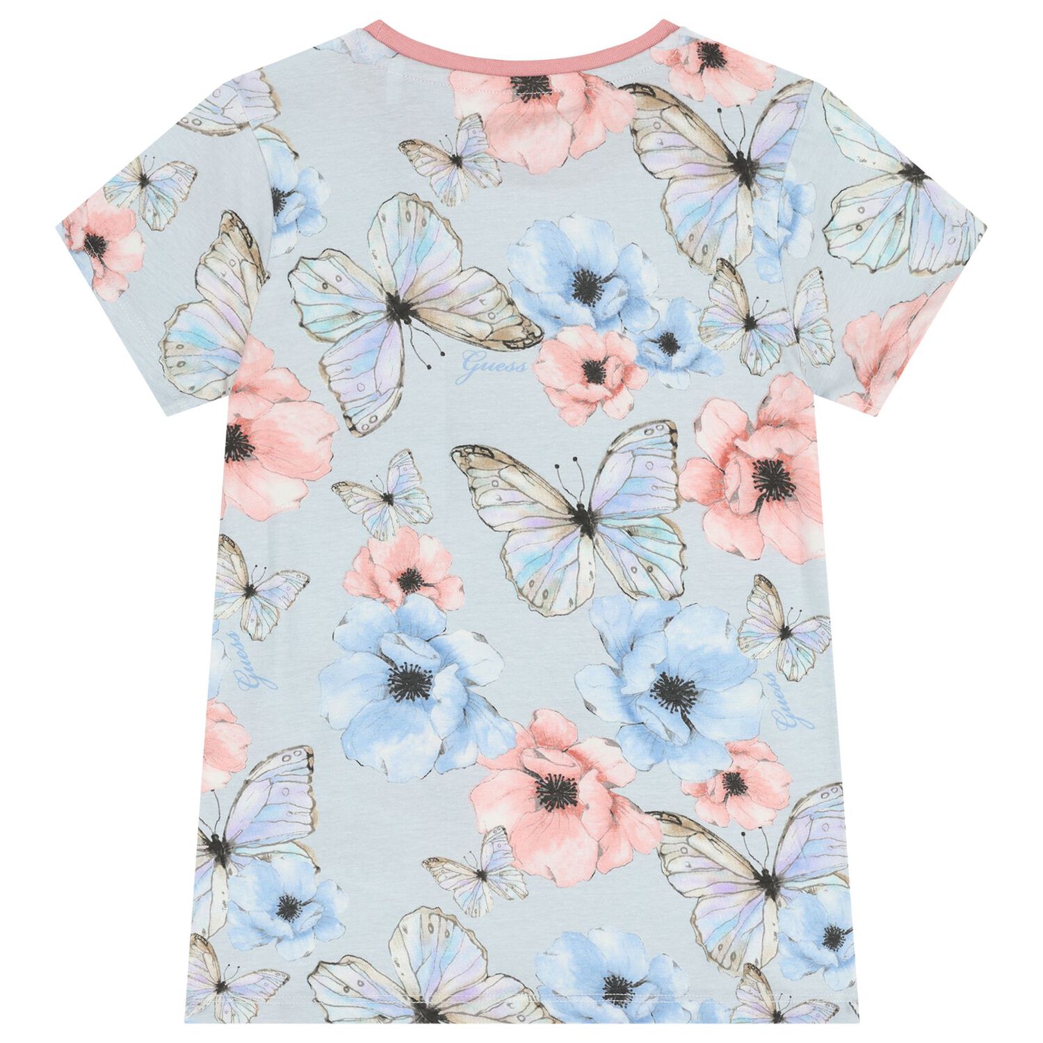 Girls Blue & Pink Floral Butterfly Logo T-Shirt, 2, hi-res