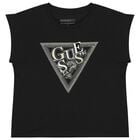 Girls Black Sequin Logo T-Shirt , 3, hi-res