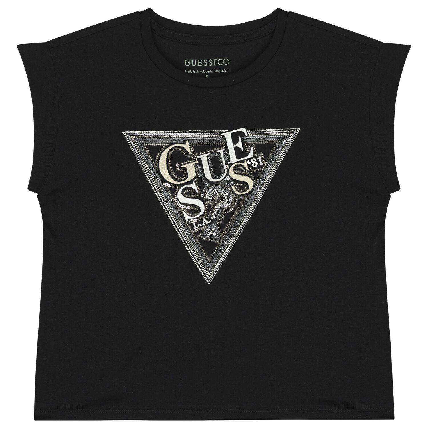 Girls Black Sequin Logo T-Shirt , 3, hi-res
