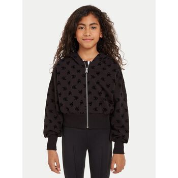Girls Black Logo Hooded Zip Up Top