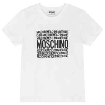 Moschino تيشيرت  بالشعار باللون الابيض للأولاد و البنات, 1 تيشيرت  بالشعار باللون الابيض للأولاد و البنات