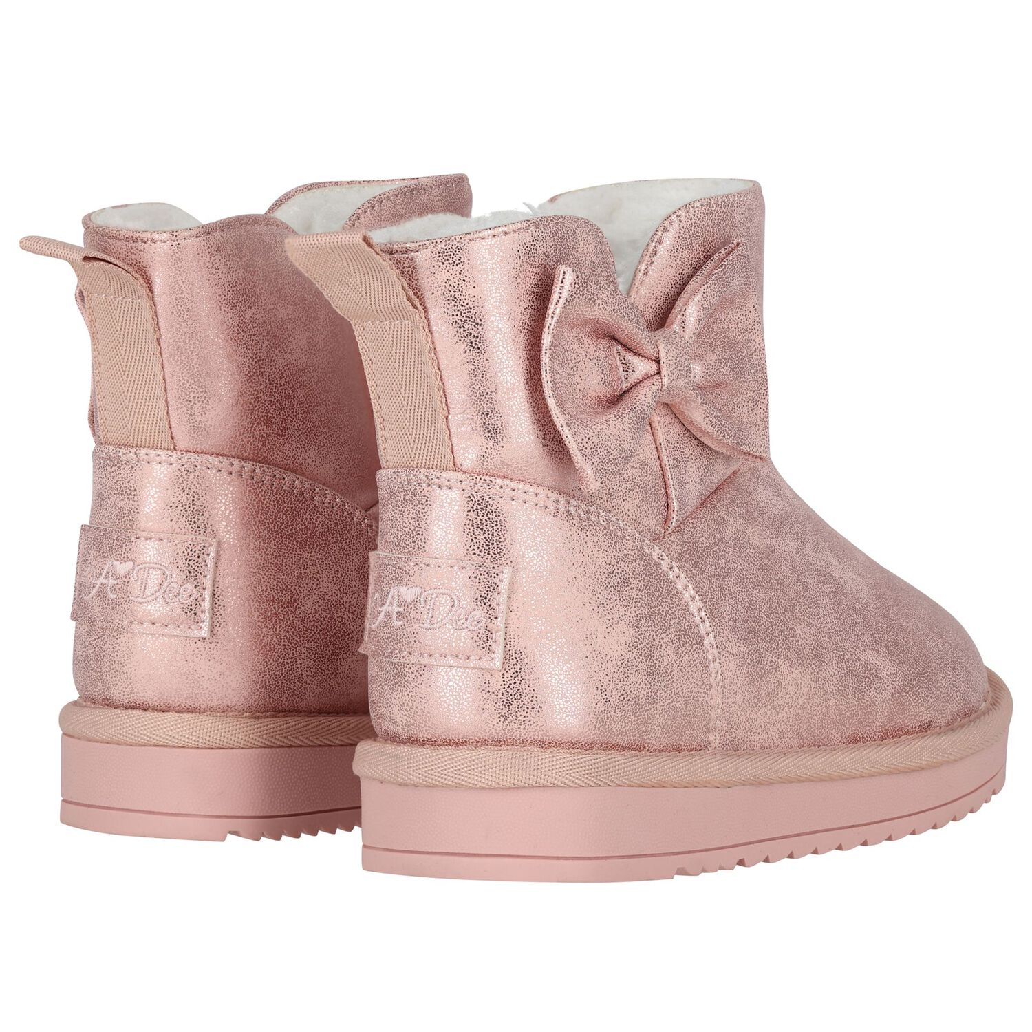 Girls Metallic Pink Faux Leather Bow Boots, 2, hi-res