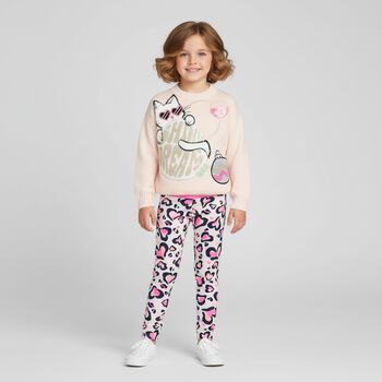 Girls Pink Cat Knitted Sweatshirt