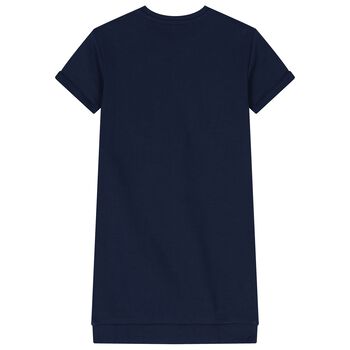 Girls Navy Blue Logo Teddy Bear Logo Dress