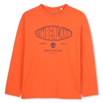 Boys Orange Logo Long Sleeve Top