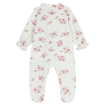 Baby Girls White & Pink Floral Babygrow