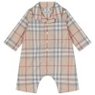 Beige Check Baby Romper, 1, hi-res