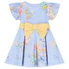 Girls Blue Floral & Bow Dress, 1, hi-res