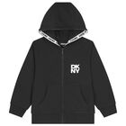 Black Logo Hooded Zip Up Top, 1, hi-res