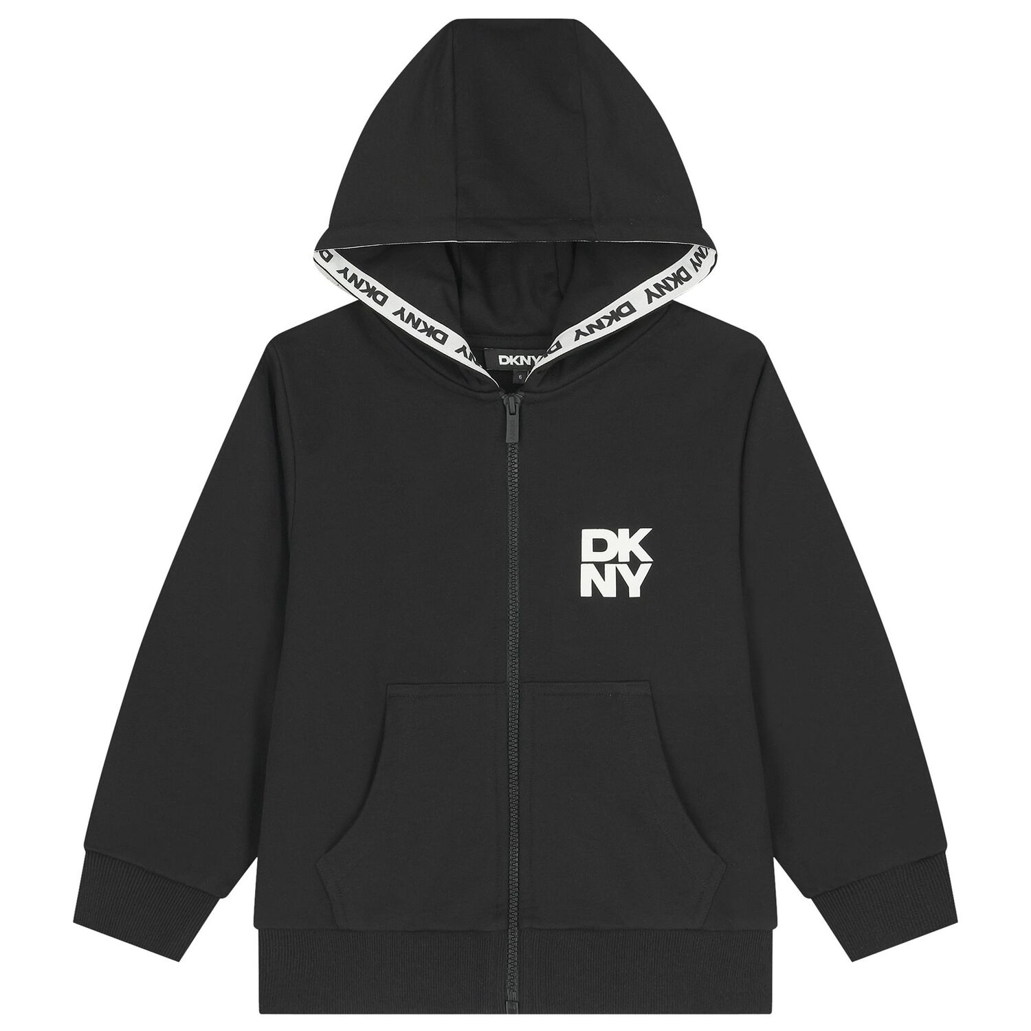 Black Logo Hooded Zip Up Top, 1, hi-res